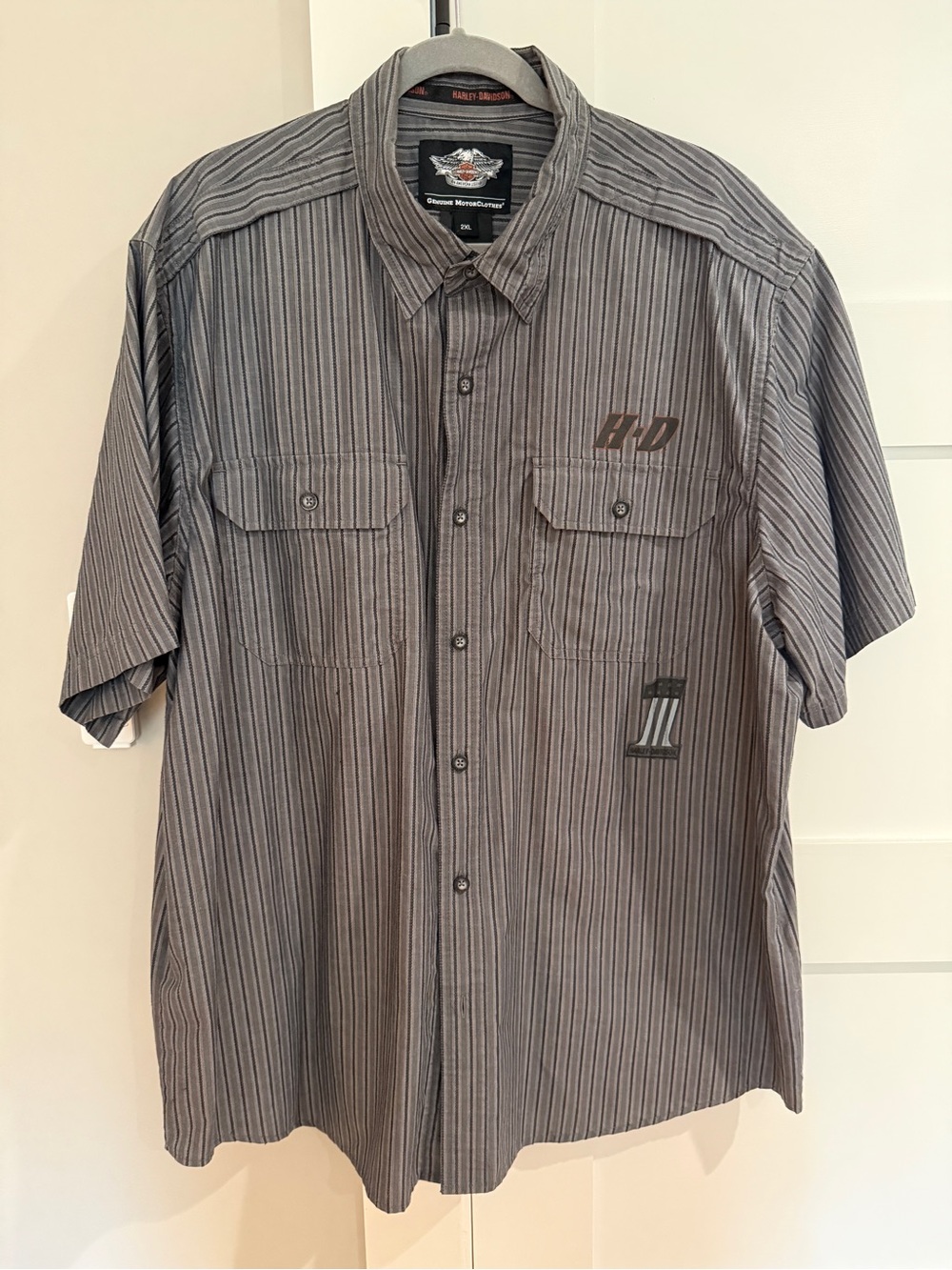 Harley-Davidson Gray Striped Short Sleeve Button Front Shirt Men’s 2XL